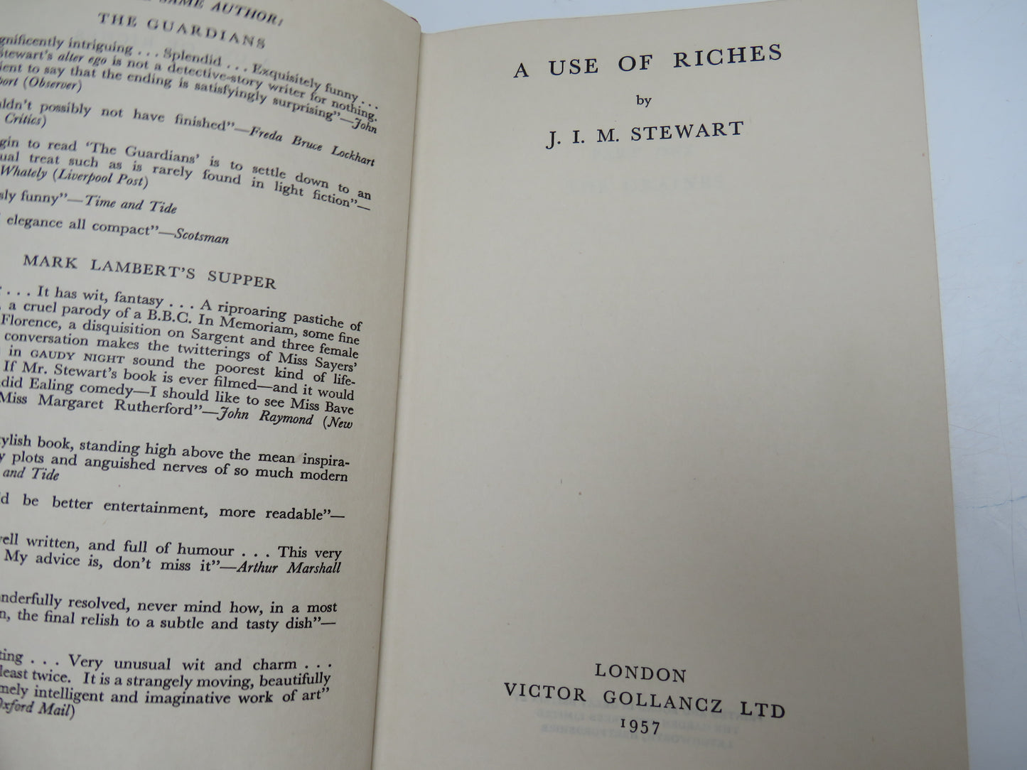 A Use of Riches Another Novel By J.I.M. Stewart 1957