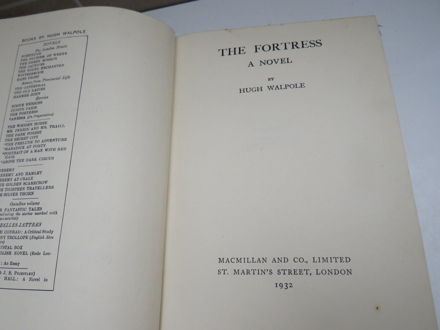 The Fortress A Novel By Hugh Walpole 1932