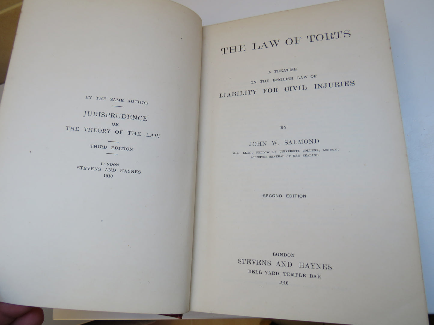 The Law of Torts A Treatise On The English Law of Liability For Civil Injuries By John W. Salmond 1910