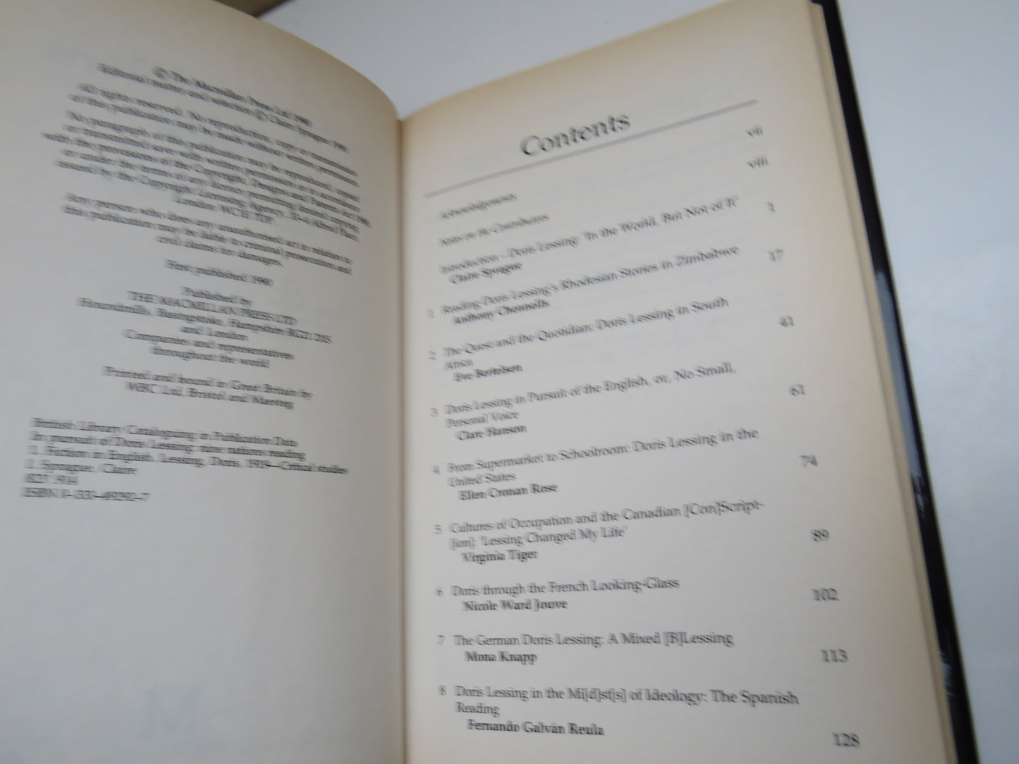 In Pursuit of Doris Lessing, Edited by Claire Sprague, 1990