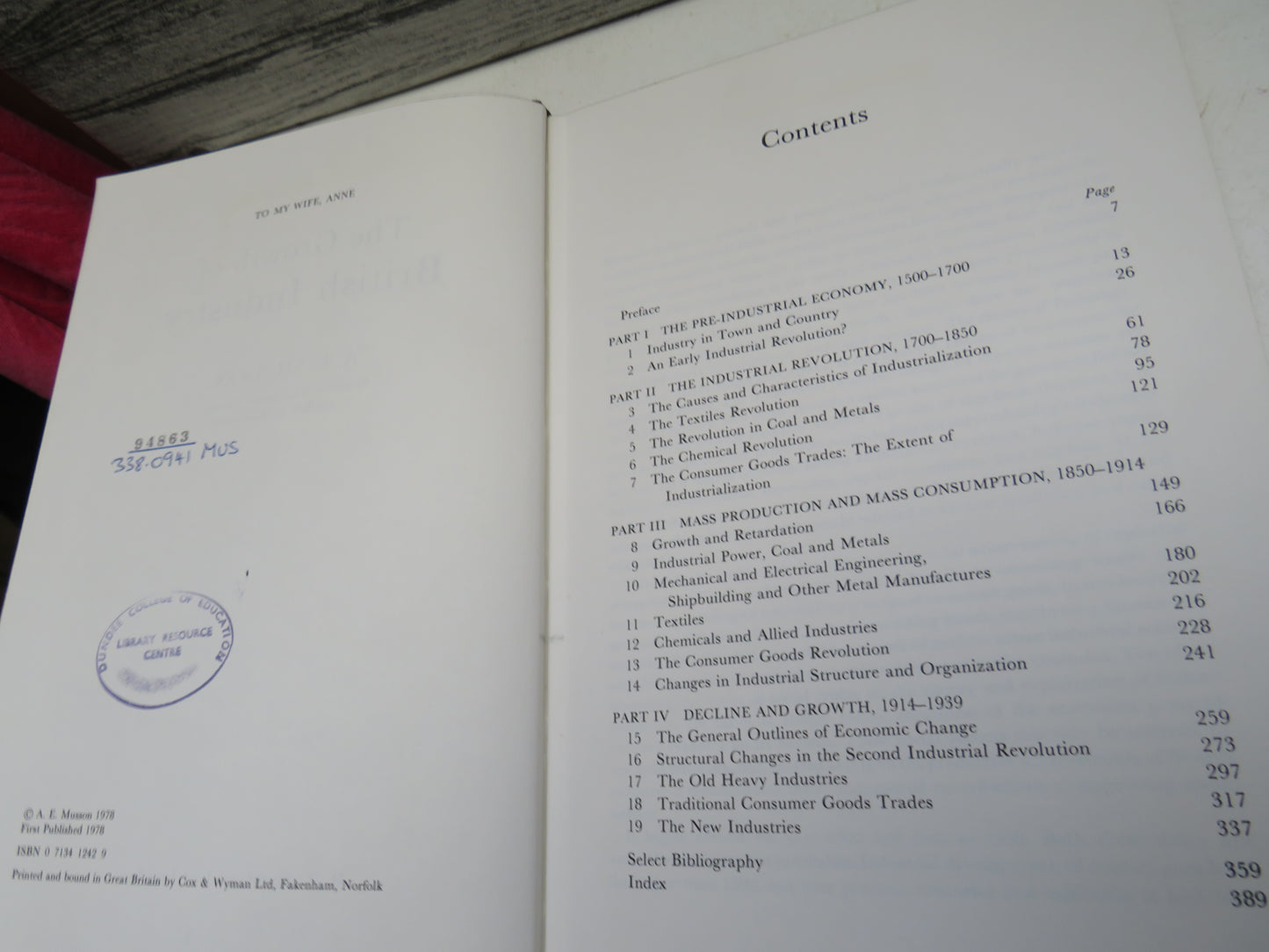 The Growth of British Industry By A.E. Musson 1978