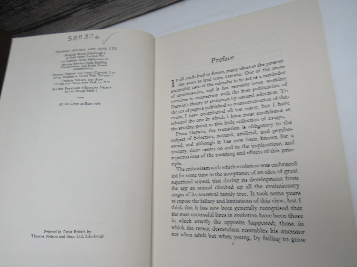 Reflections of a Darwinian Essays and Addresses By Sir Gavin De Beer 1962