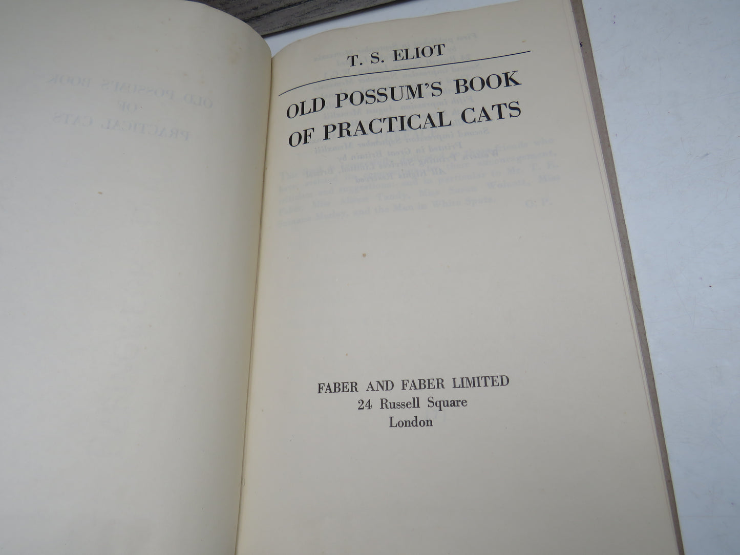 Old Possum's Book of Practical Cats By T.S. Eliot 1943