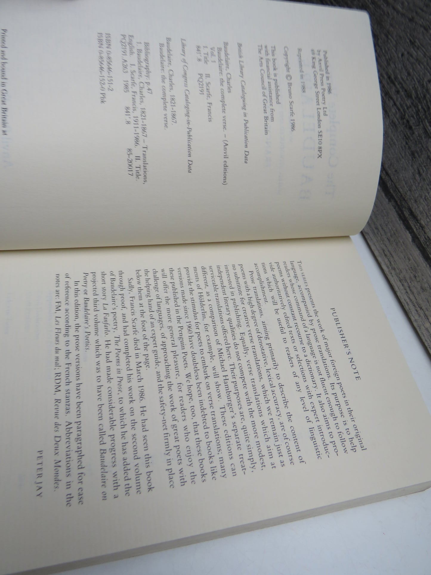 The Complete Verse Baudelaire Volume I Edited Introduced and Translated By Francis Scarfe 1988