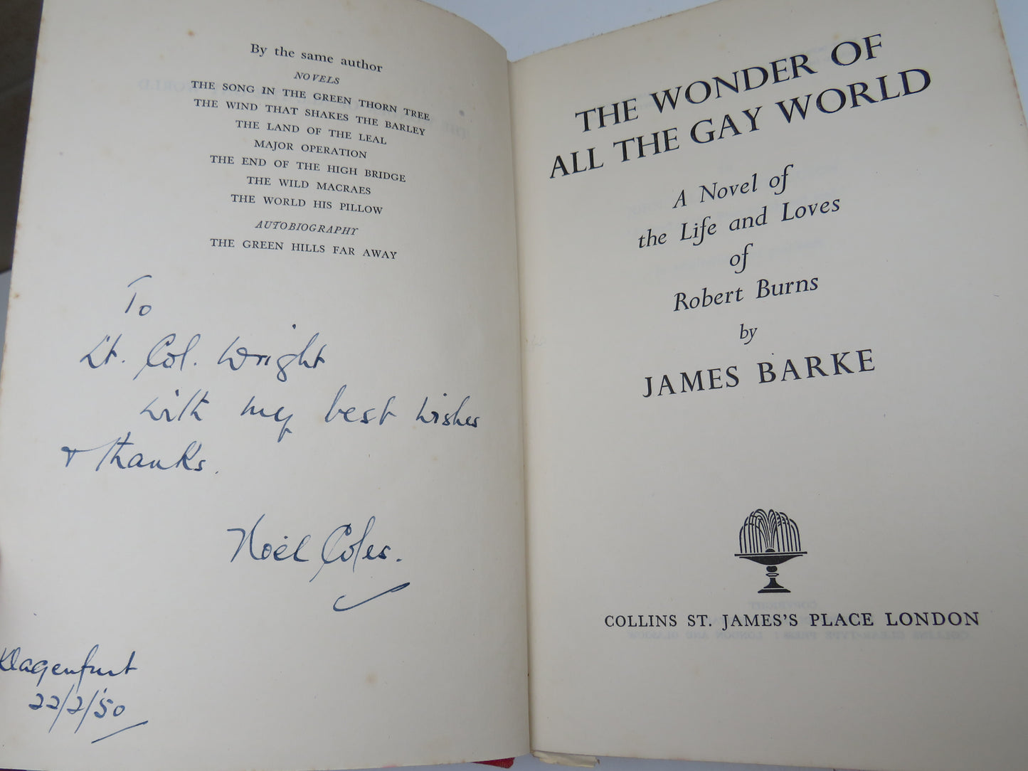 The Wonder of All The Gay World A Novel of The Life and Loves of Robert Burns By James Barke