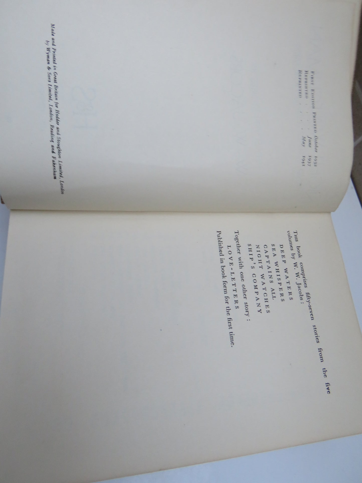 The Night-Watchman And Other Longshoremen Fifty-Seven Stories By W.W. Jacobs 1941