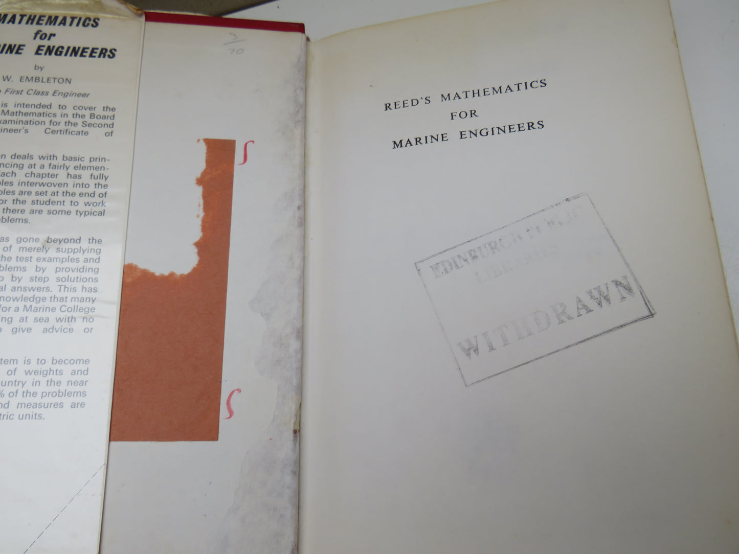 Reed's Mathematics for Marine Engineers Vol. I by William Embleton 1969
