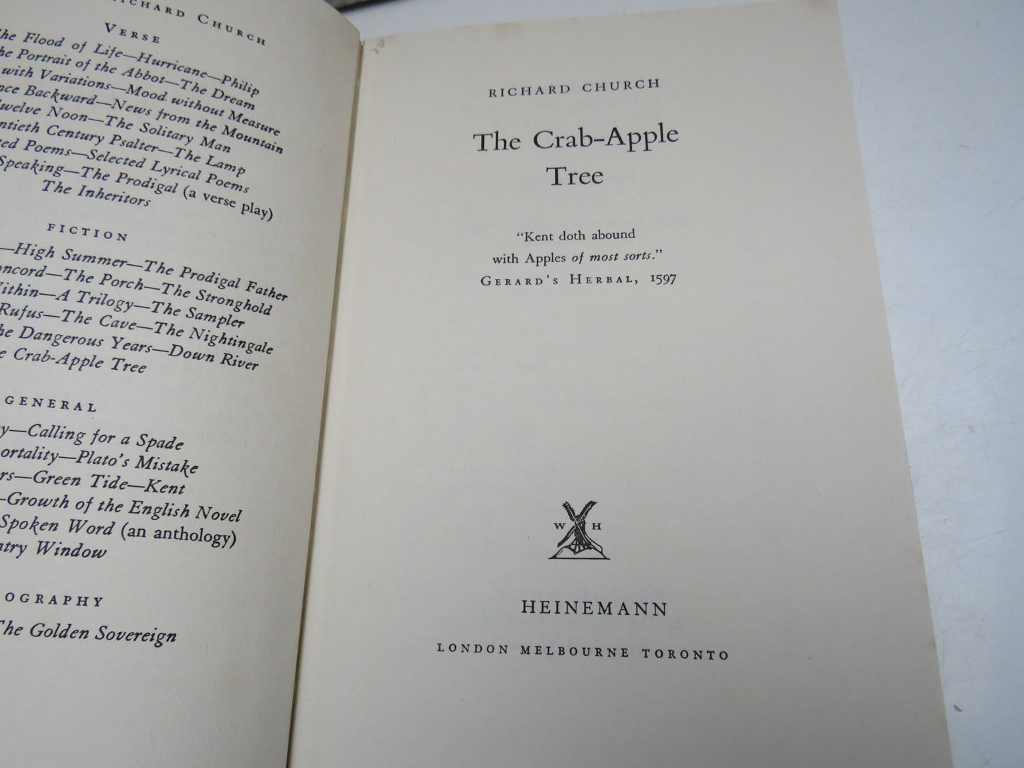 The Crab-Apple Tree By Richard Church 1959 1st Edition