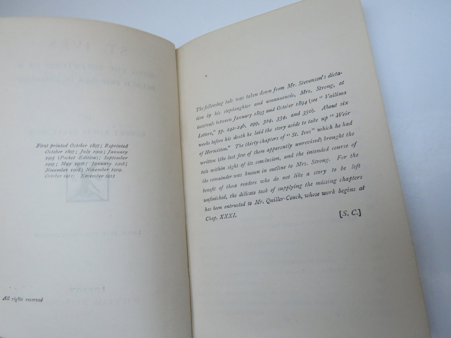 St. Ives Being The Adventures of a French Prisoner In England By Robert Louis Stevenson 1913, Antique Book