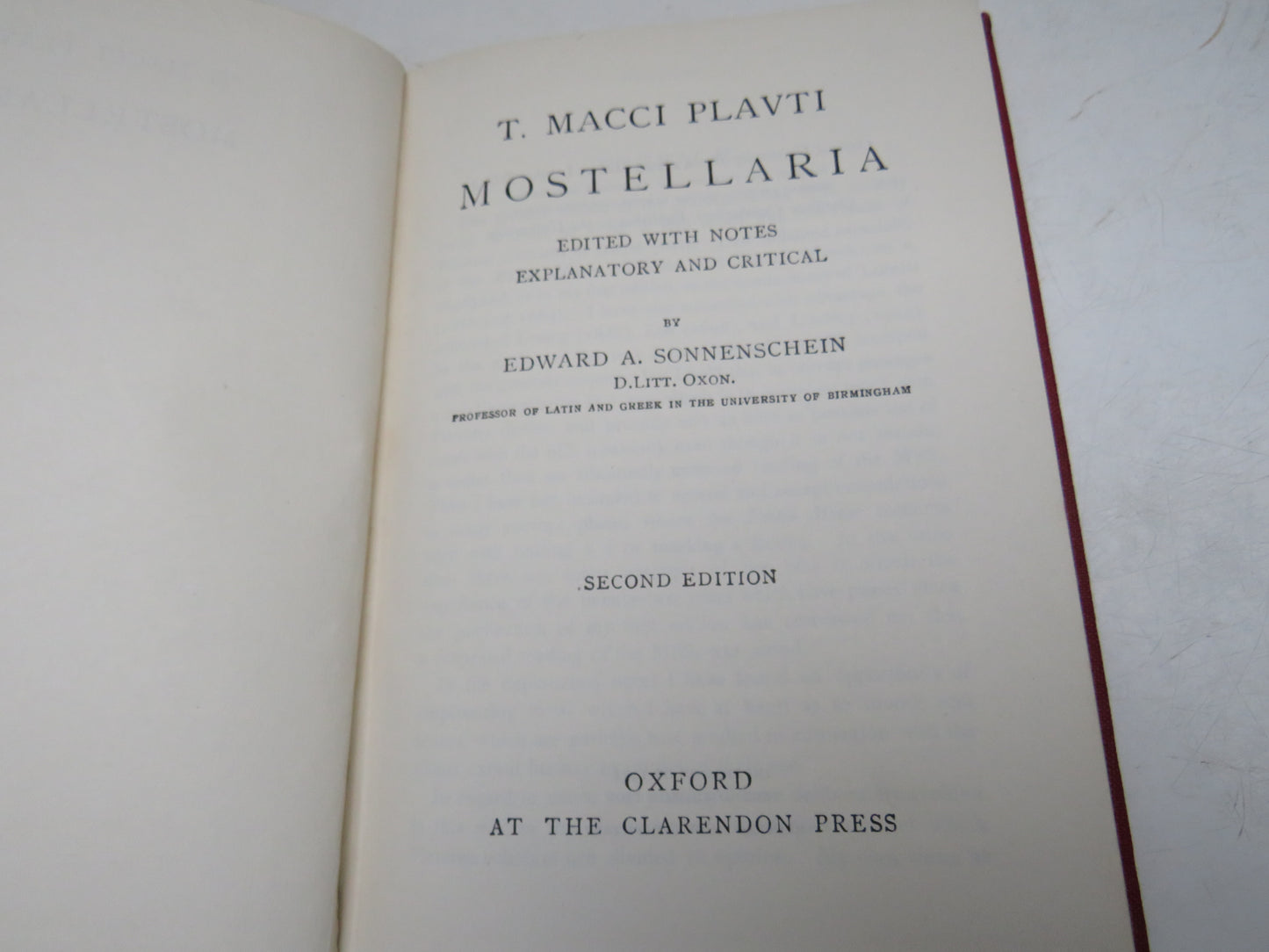 T. Macci Plavti Mostellaria Edited With Notes Explanatory and Critical By Edward A. Sonnenschein 1954