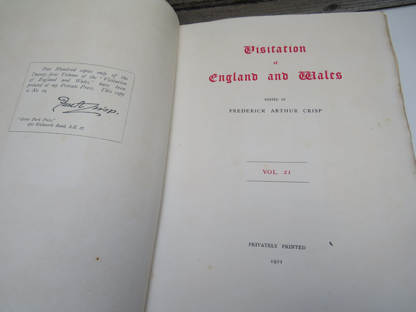 Visitation Of England and Wales Edited By Frederick Arthur Crisp Vol. 21 1921