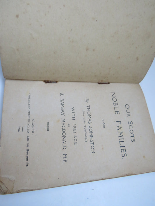Our Scots Noble Families By Thomas Johnston 1919 Antique Book