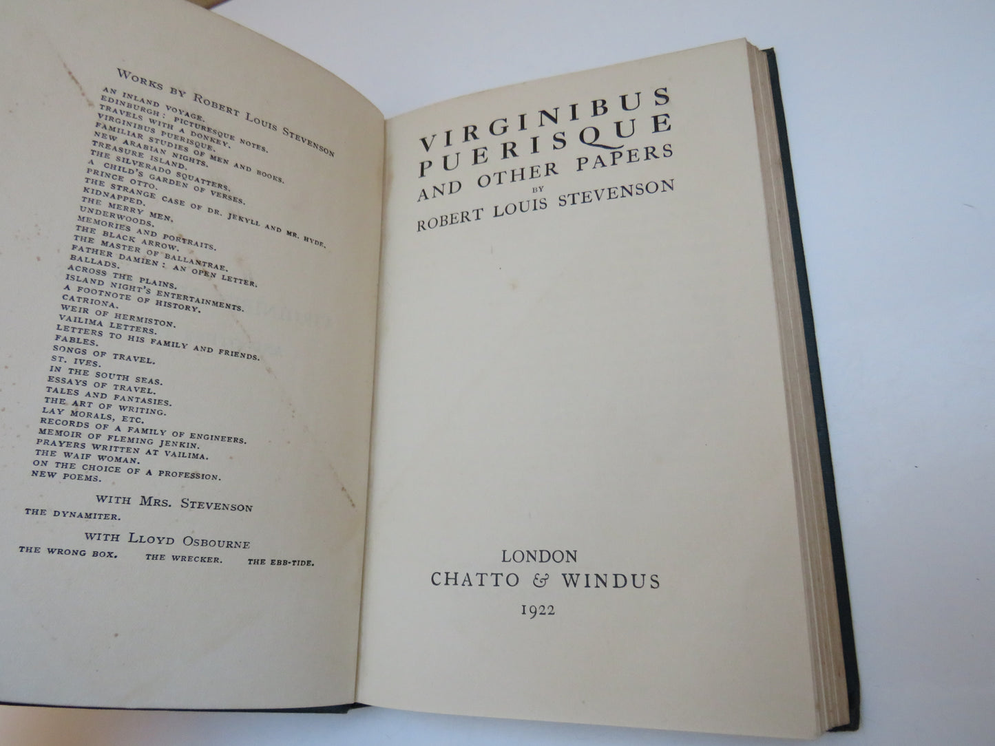 Virginibus Puerisque And Other Papers By Robert Louis Stevenson 1922