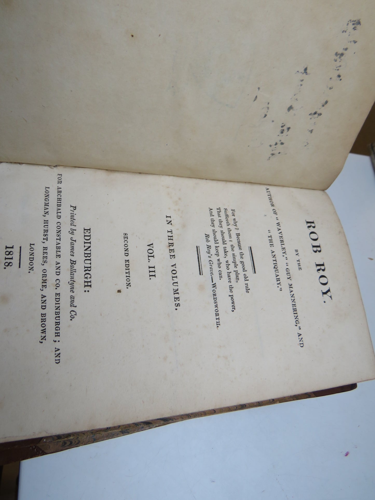 Rob Roy By Sir Walter Scott 1818 2nd Edition 3 Volume Set