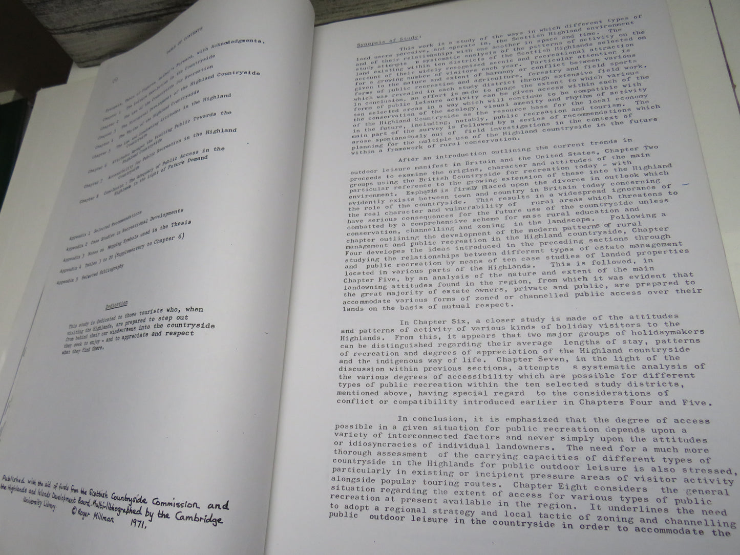 Outdoor Recreation In The Highland Countryside A Study of Rural Management and Access For Public Recreation In Ten Selected Areas Of The Highlands and Islands By Roger Millman 1970