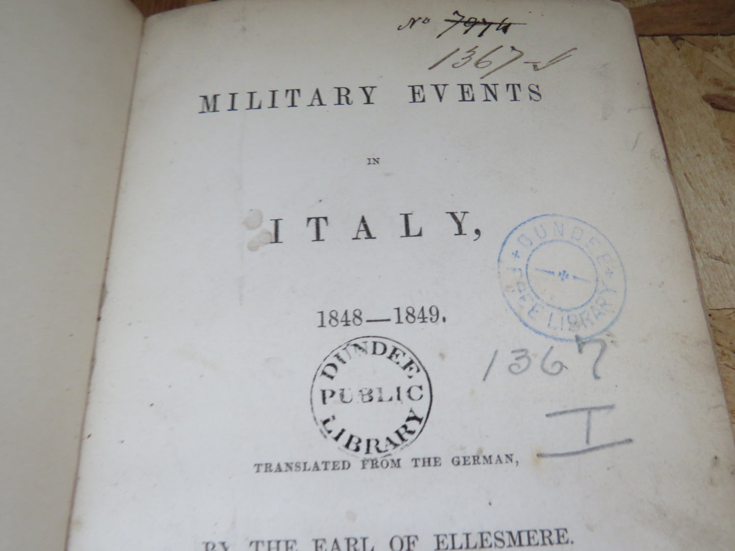 Military Events In Italy 1848-1849 By The Earl of Ellesmere 1851