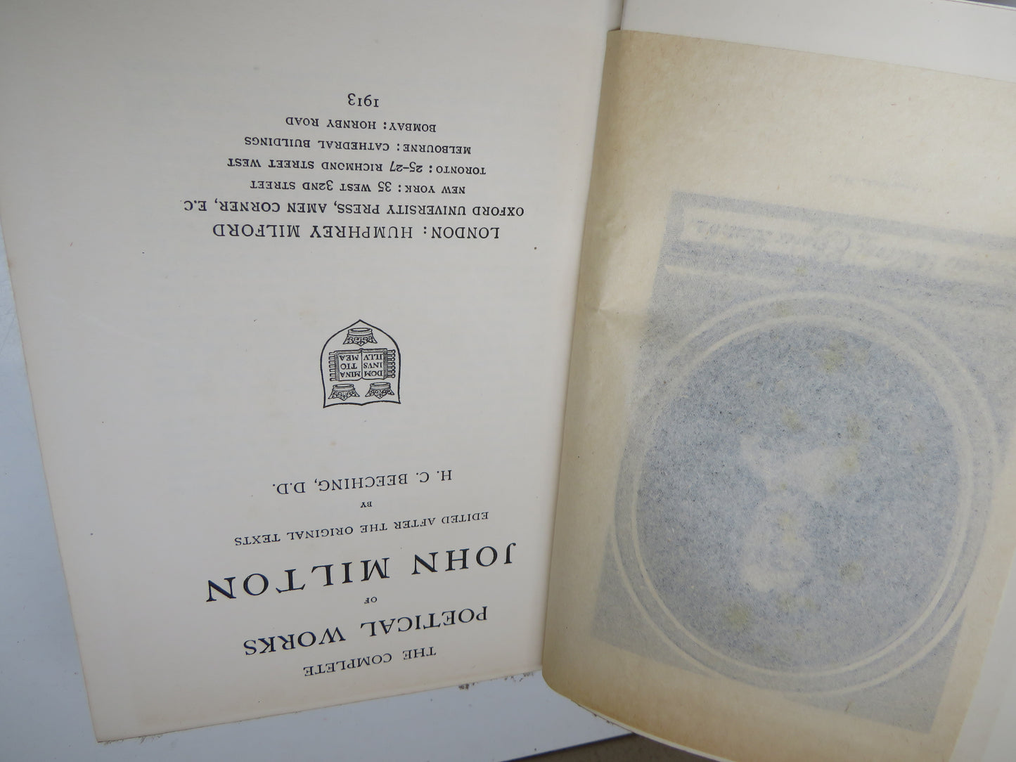 The Complete Poetical Works of John Milton Edited After The Original Texts By H.C. Beeching 1913