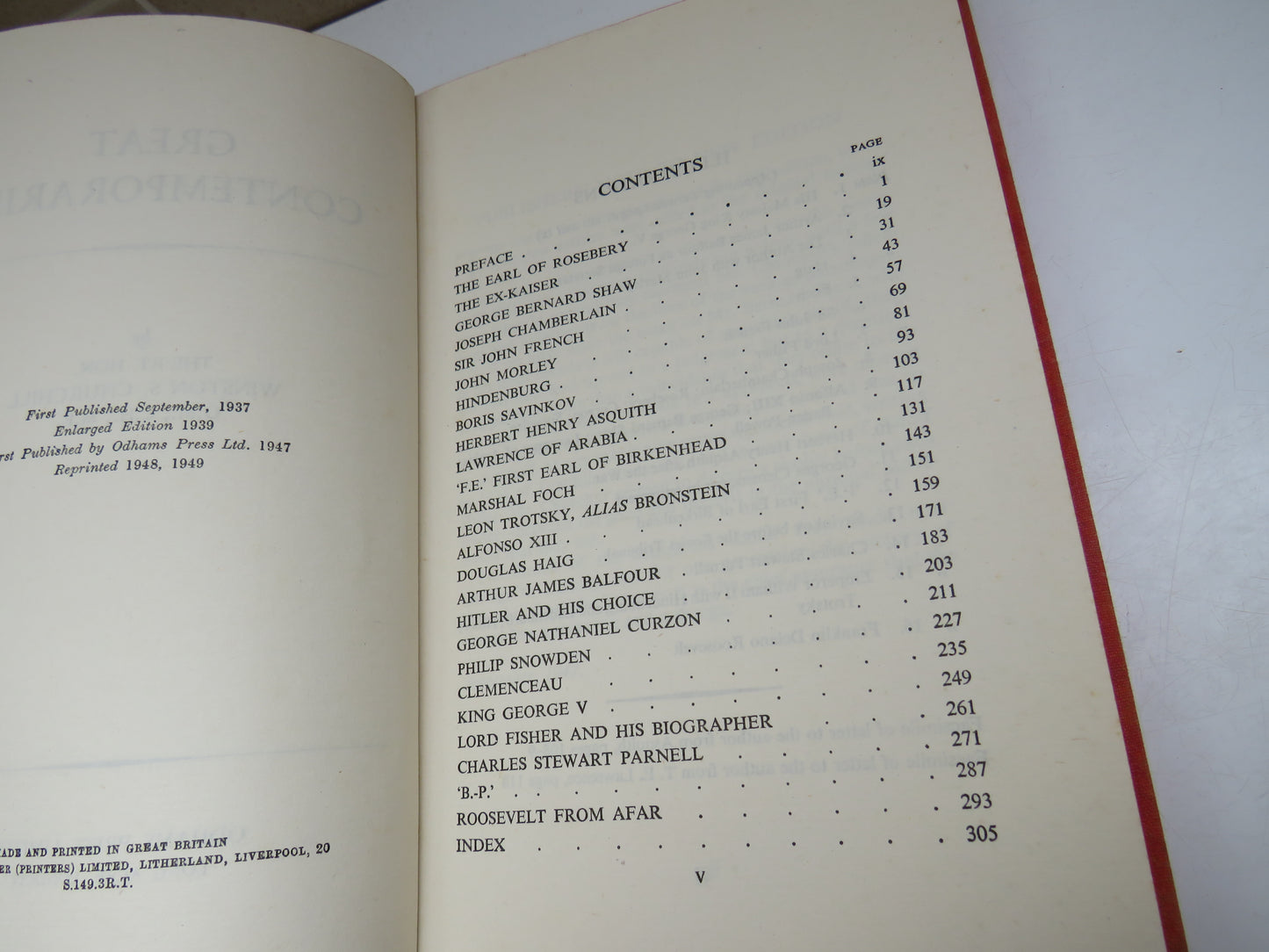 Great Contemporaries By The Rt Hon. Winston S. Churchill 1949