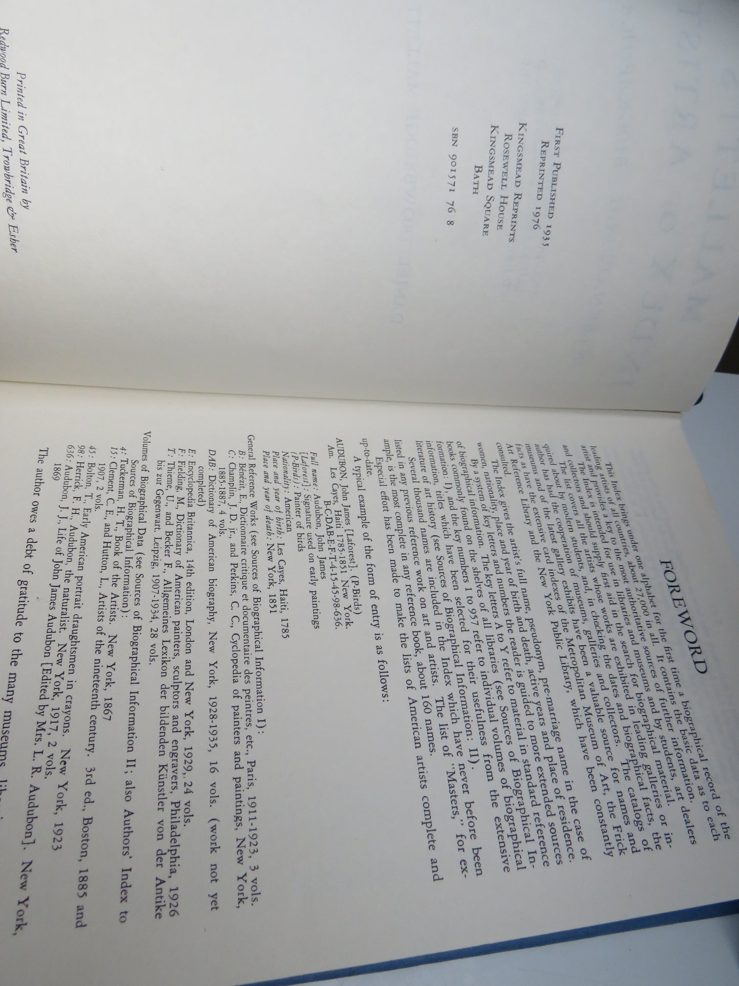 Mallett's Index of Artists International - Biographical By Daniel Trowbridge Mallett 1976