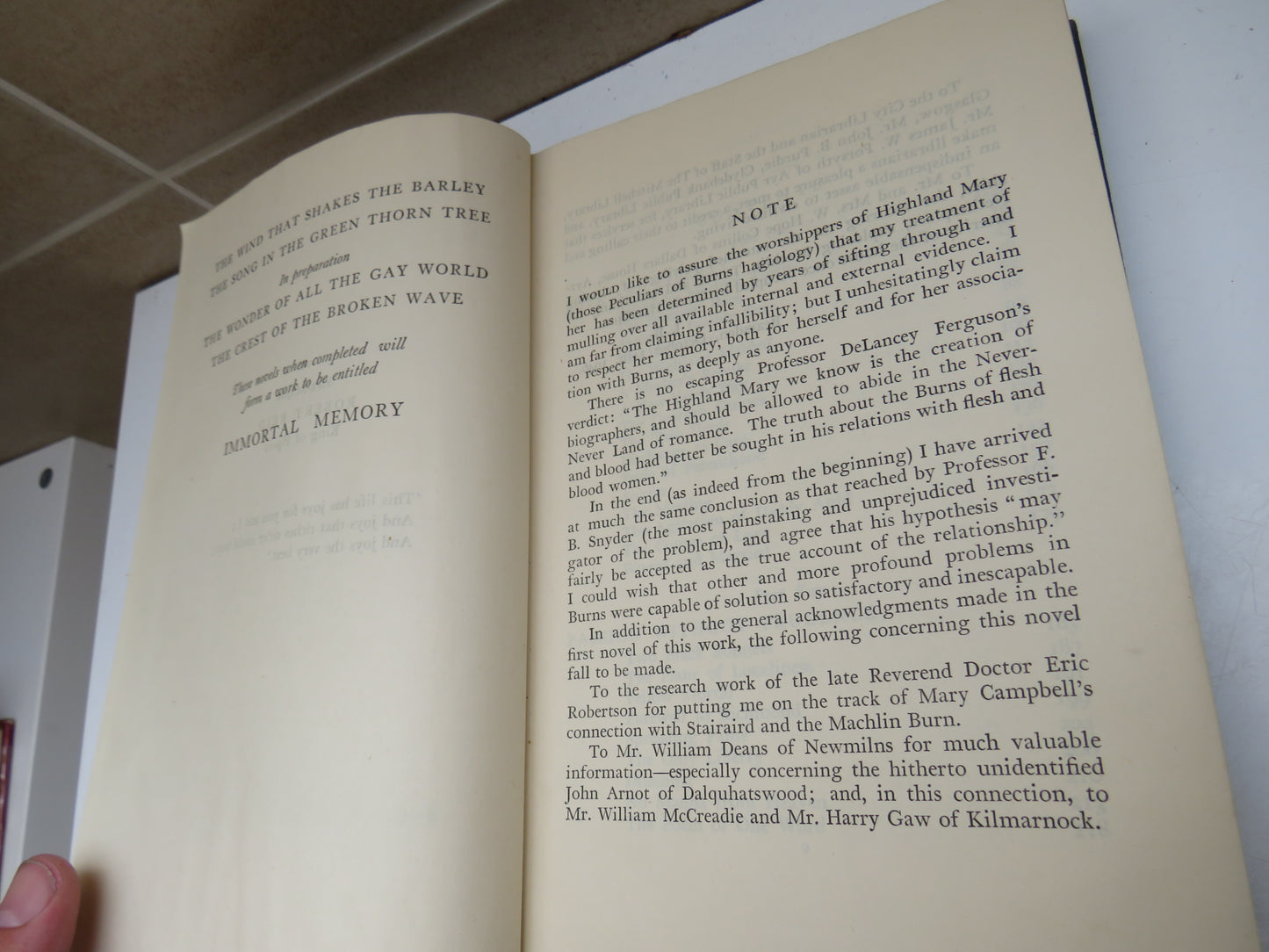 The Song In The Green Thorn Tree A Novel of the Life and Loves of Robert Burns By James Barke 1947 Author Signed 1st Edition