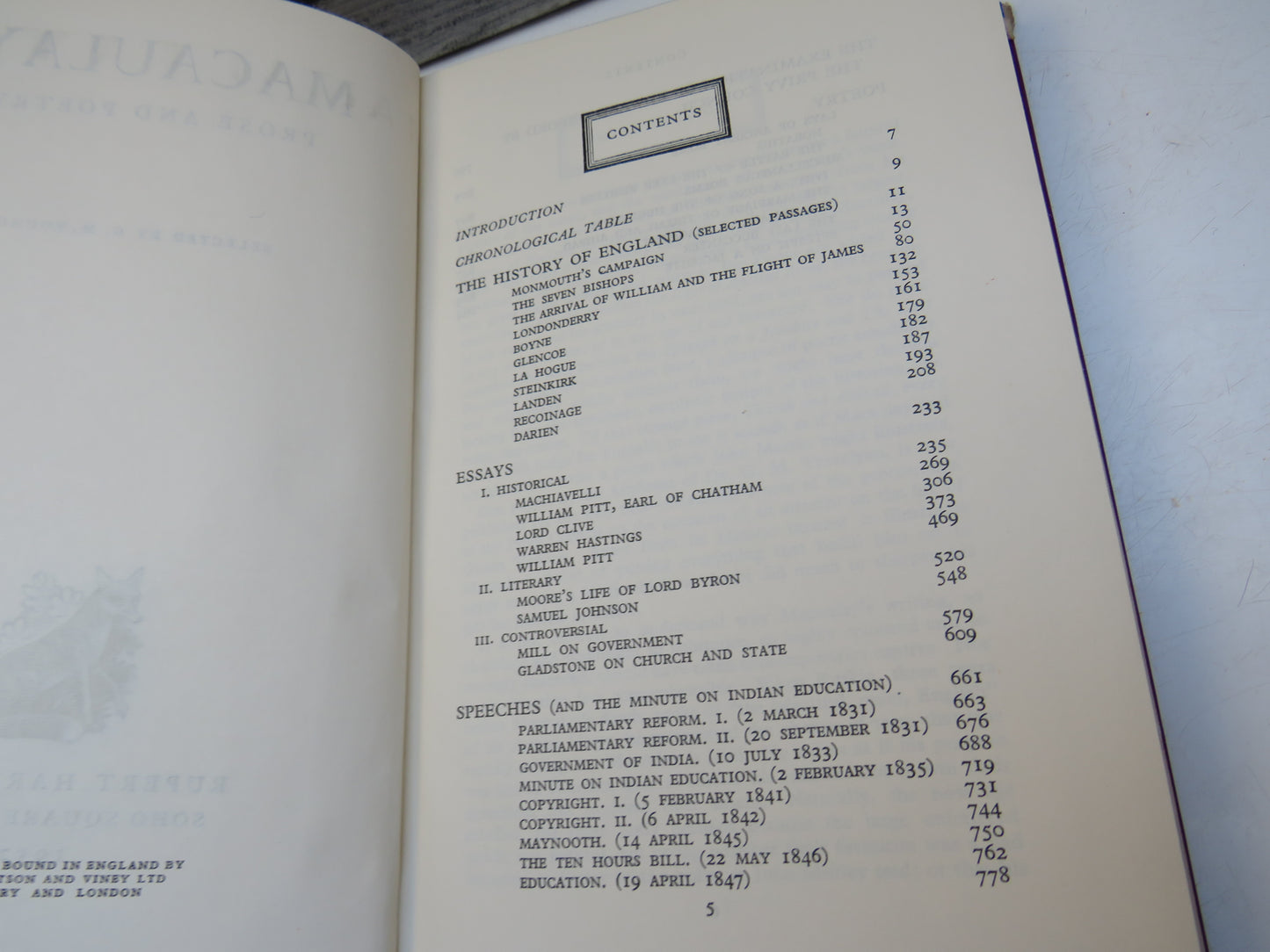 Macaulay Prose and Poetry, selected by G. M. Young, 1952, Vintage Poetry Book