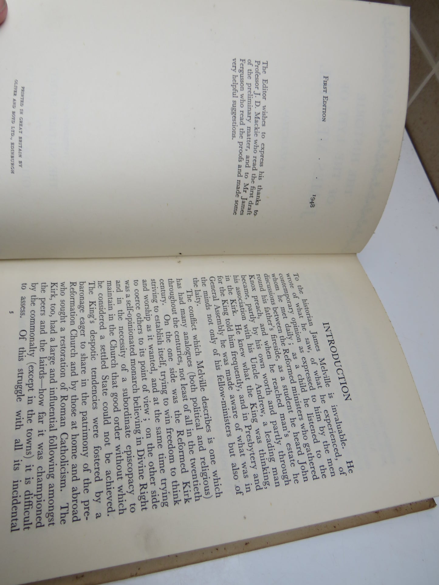 The Historie of the Lyff of James Melvill A Selection Edited By J. G. Fyfe 1948