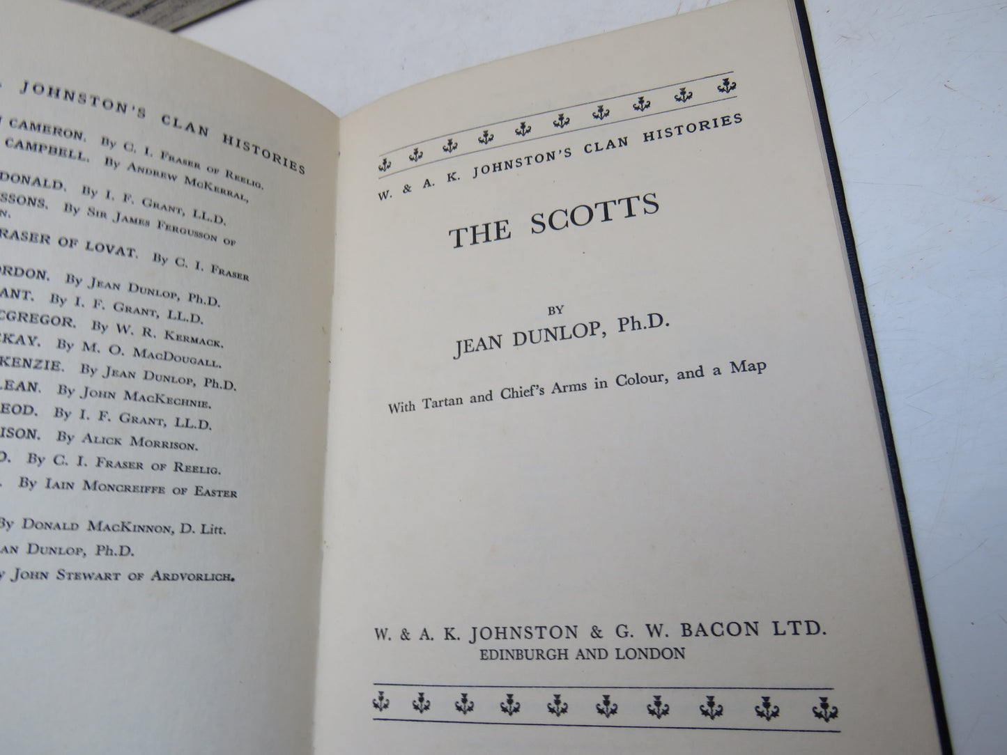 The Scotts By Jean Dunlop With Tartan and Chief's Arms In Colour and A Map 1957