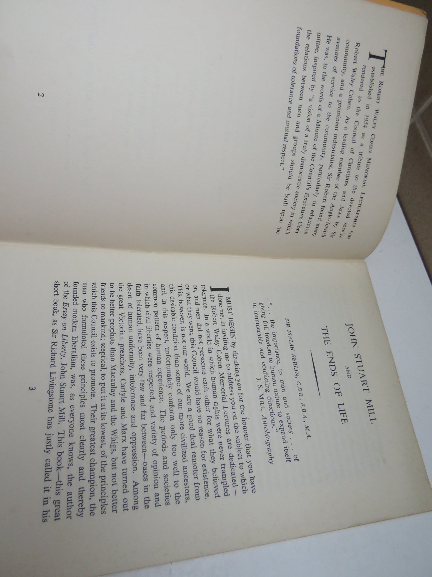 John Stuart Mill and The Ends of Life By Sir Isaiah Berlin 1959