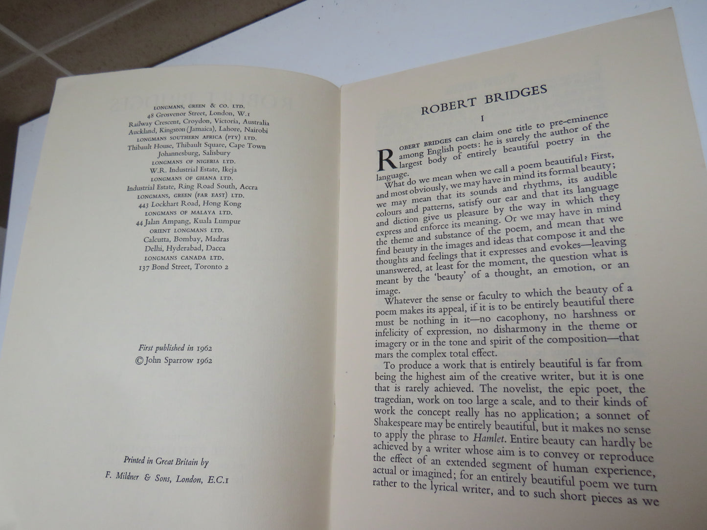 Robert Bridges By John Sparrow 1962