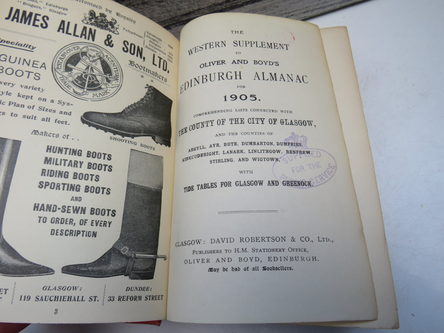 The Western Supplement To Oliver and Boyd's Edinburgh Almanac For 1905 Comprehending Lists Connected With The County of The City of Glasgow and The Counties of Argyll, Ayr, Bute, Dumbarton, Dumfries, Kirkcudbright, Lanark, Linlithgow, Renfrew..