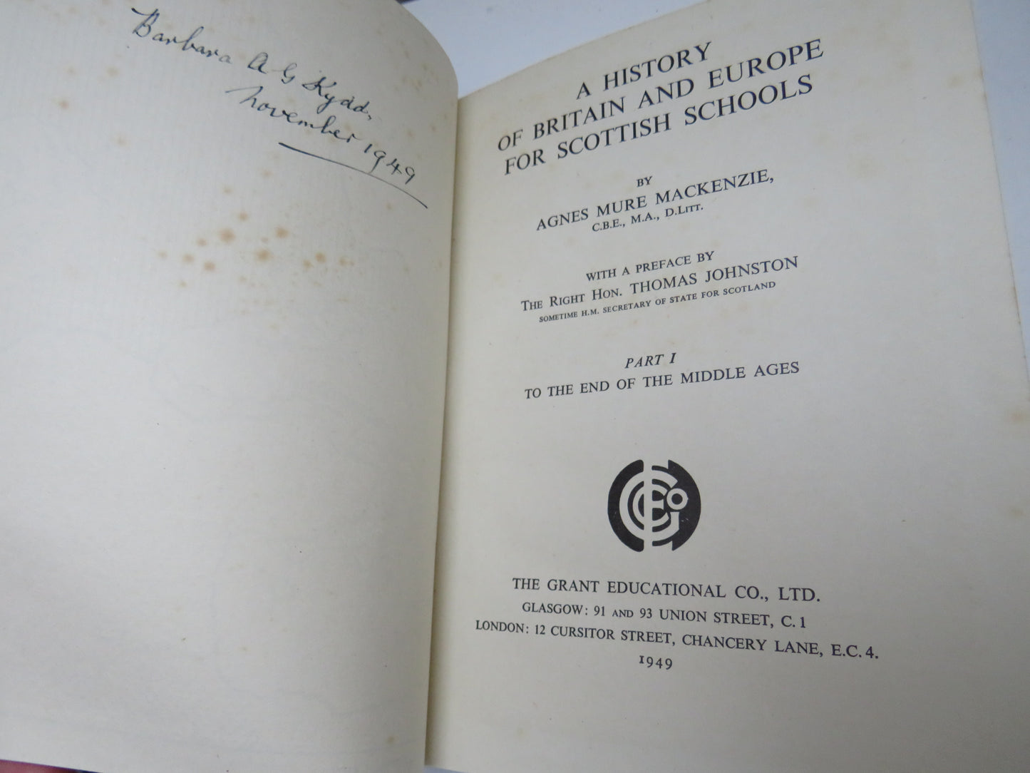 A History of Britain and Europe For Scottish Schools By Agnes Mure Mackenzie Part I 1949 Old Book