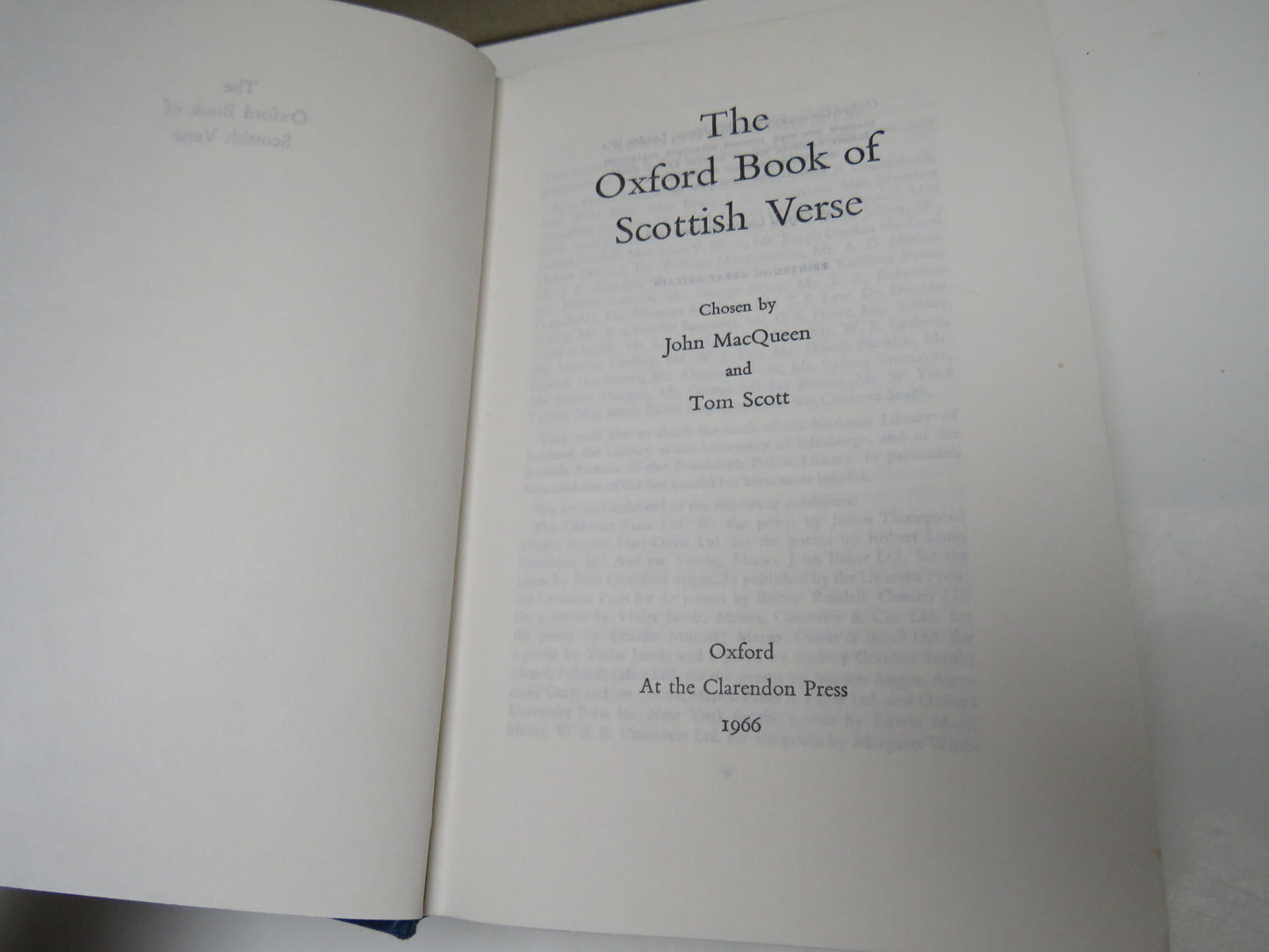The Oxford Book of Scottish Verse Chosen By John MacQueen and Tom Scott 1966