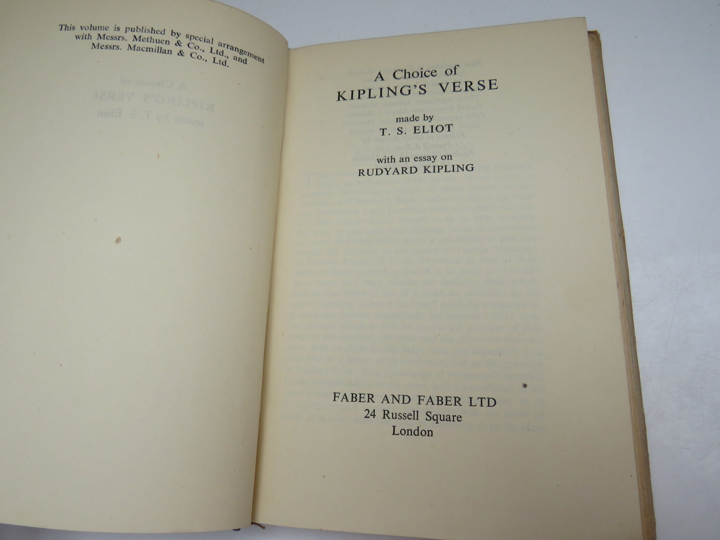 A Choice of Kipling's Verse made by T. S. Eliot with an essay on Rudyard Kipling, 1948