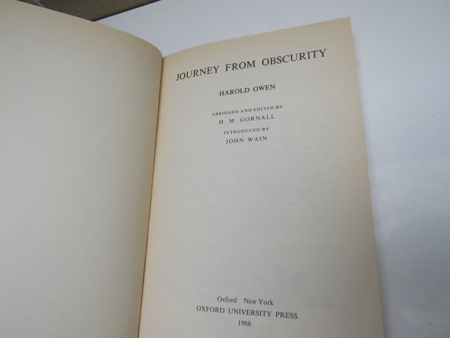 Journey From Obscurity By Harold Owen 1988