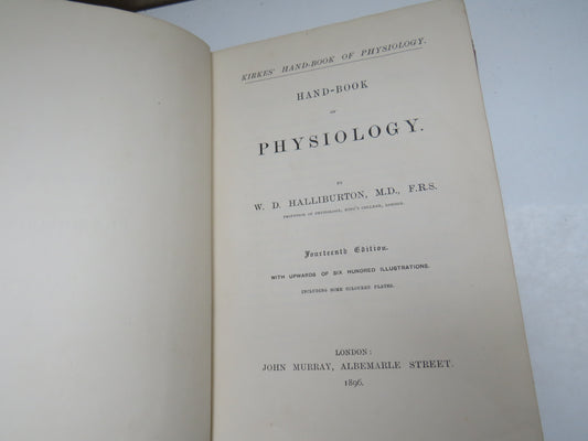 Hand-Book of Physiology By W. D. Halliburton 1896