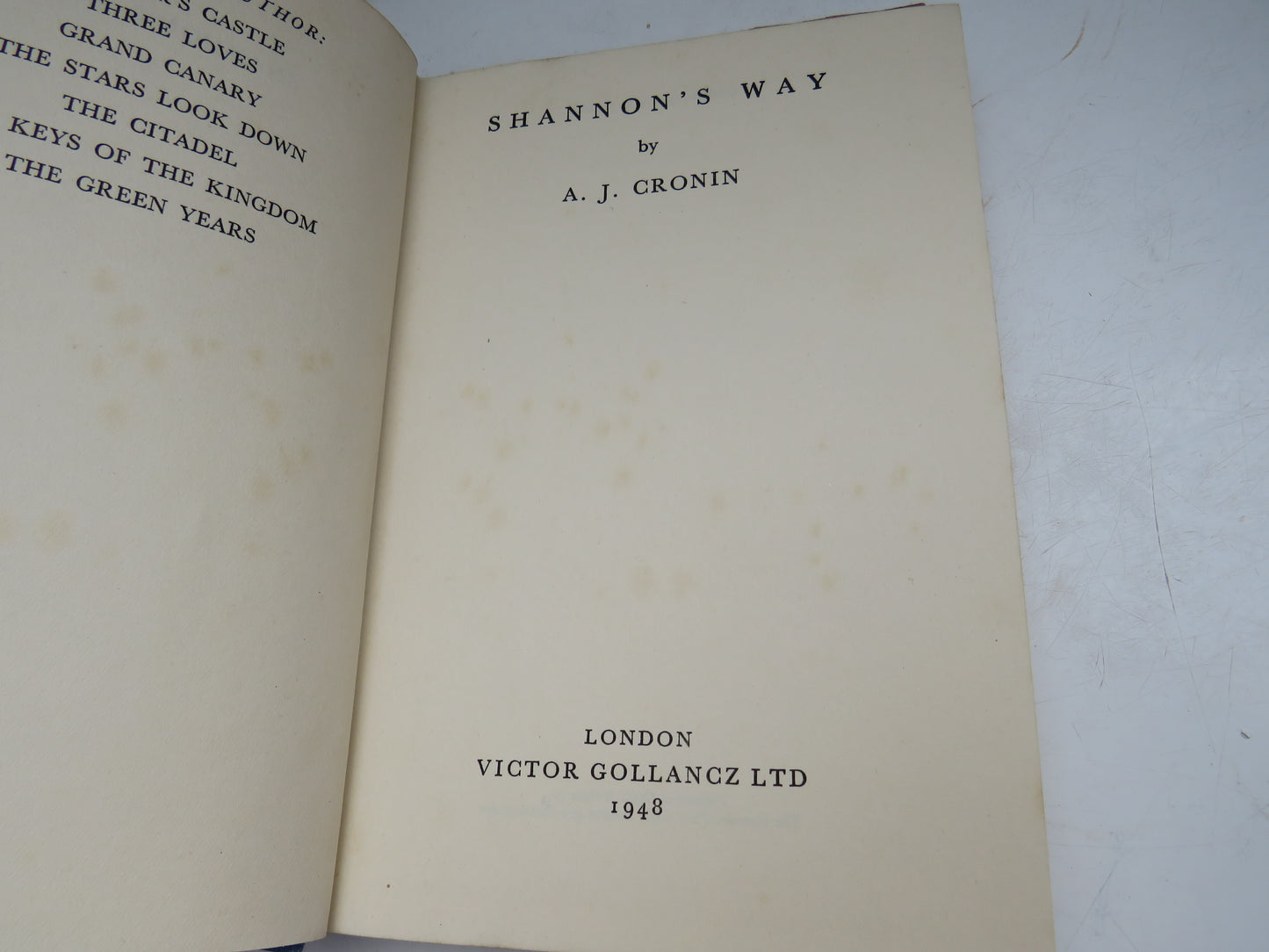 Shannon's Way By A.J. Cronin 1948