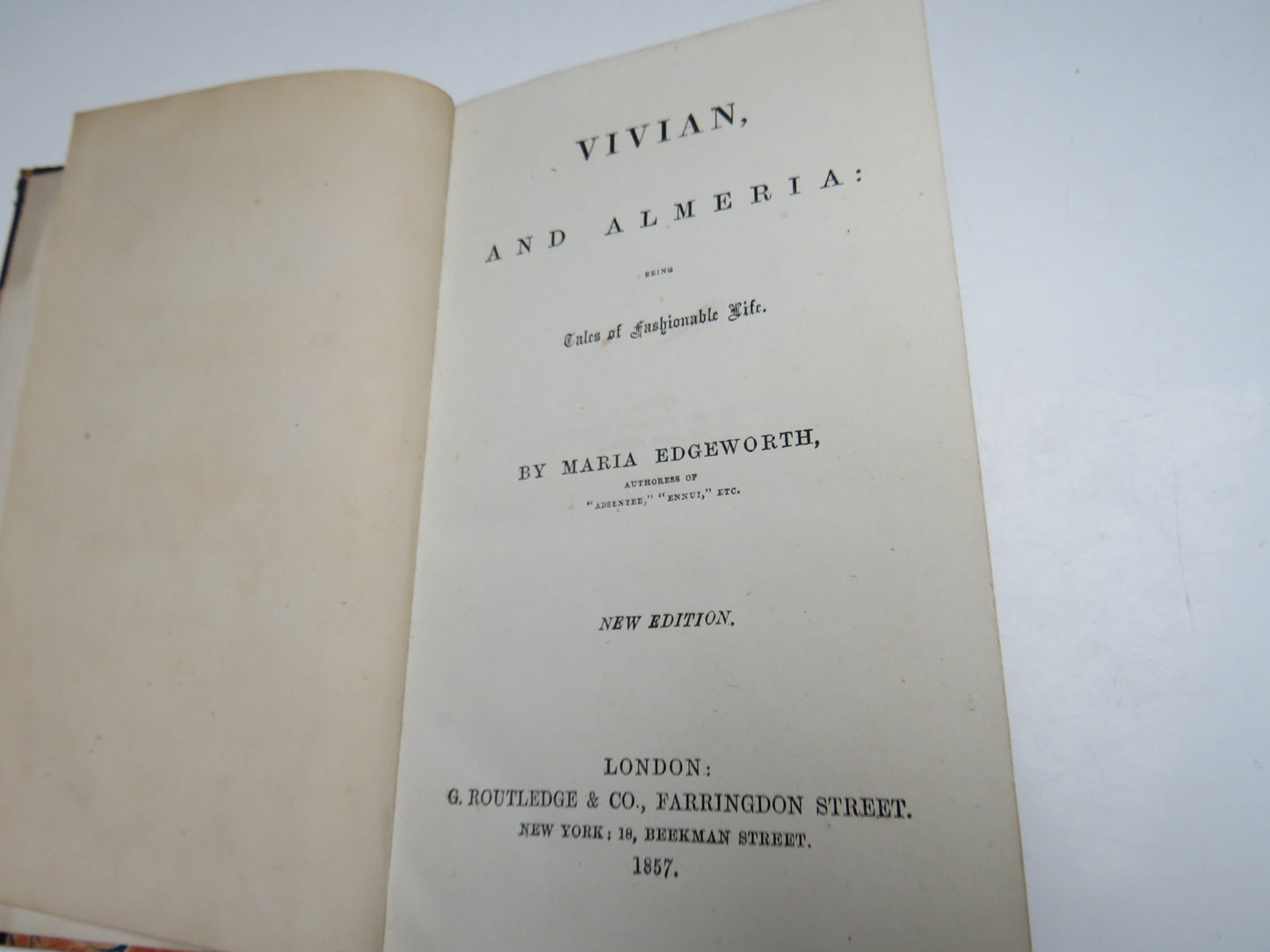 Vivian, and Almeria: Being Tales of Fashionable Life By Maria Edgeworth 1857