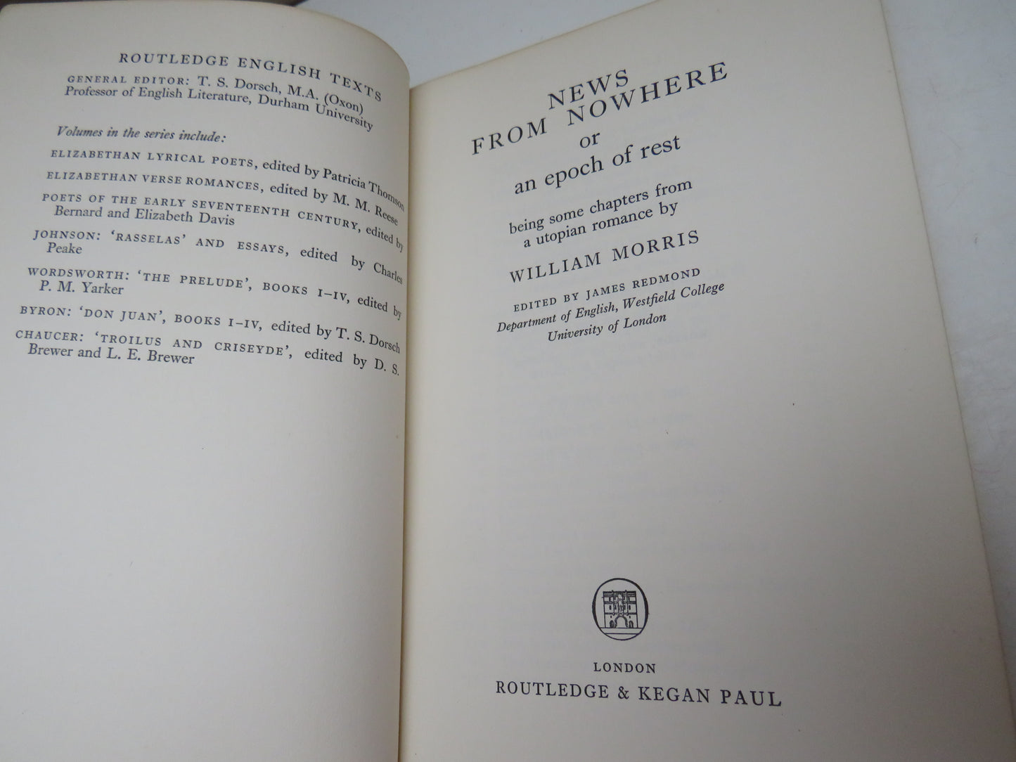 News From Nowhere or an Epoch of Rest by William Morris, 1970