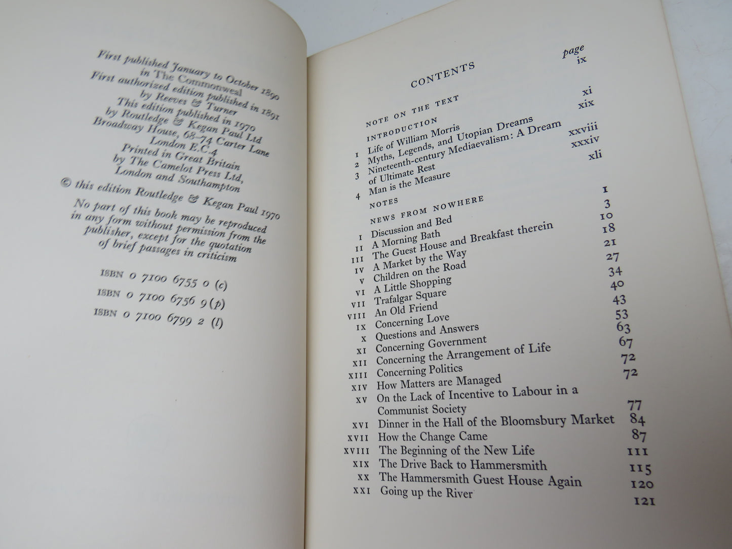 News From Nowhere or an Epoch of Rest by William Morris, 1970