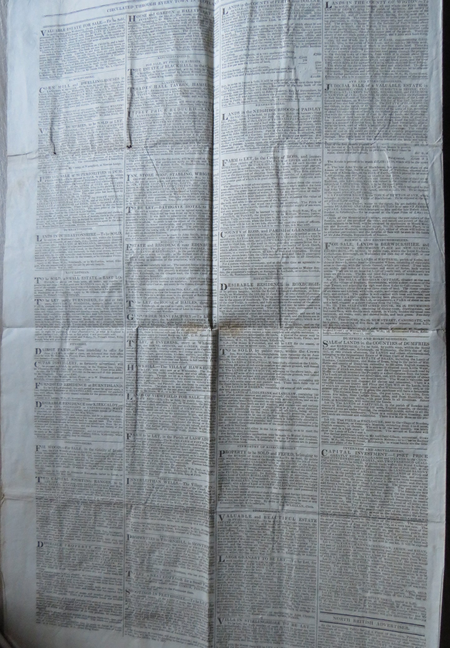 Edinburgh, Leith, Glasgow and North British Commercial and Literary Advertiser 1827 Antique Newspaper