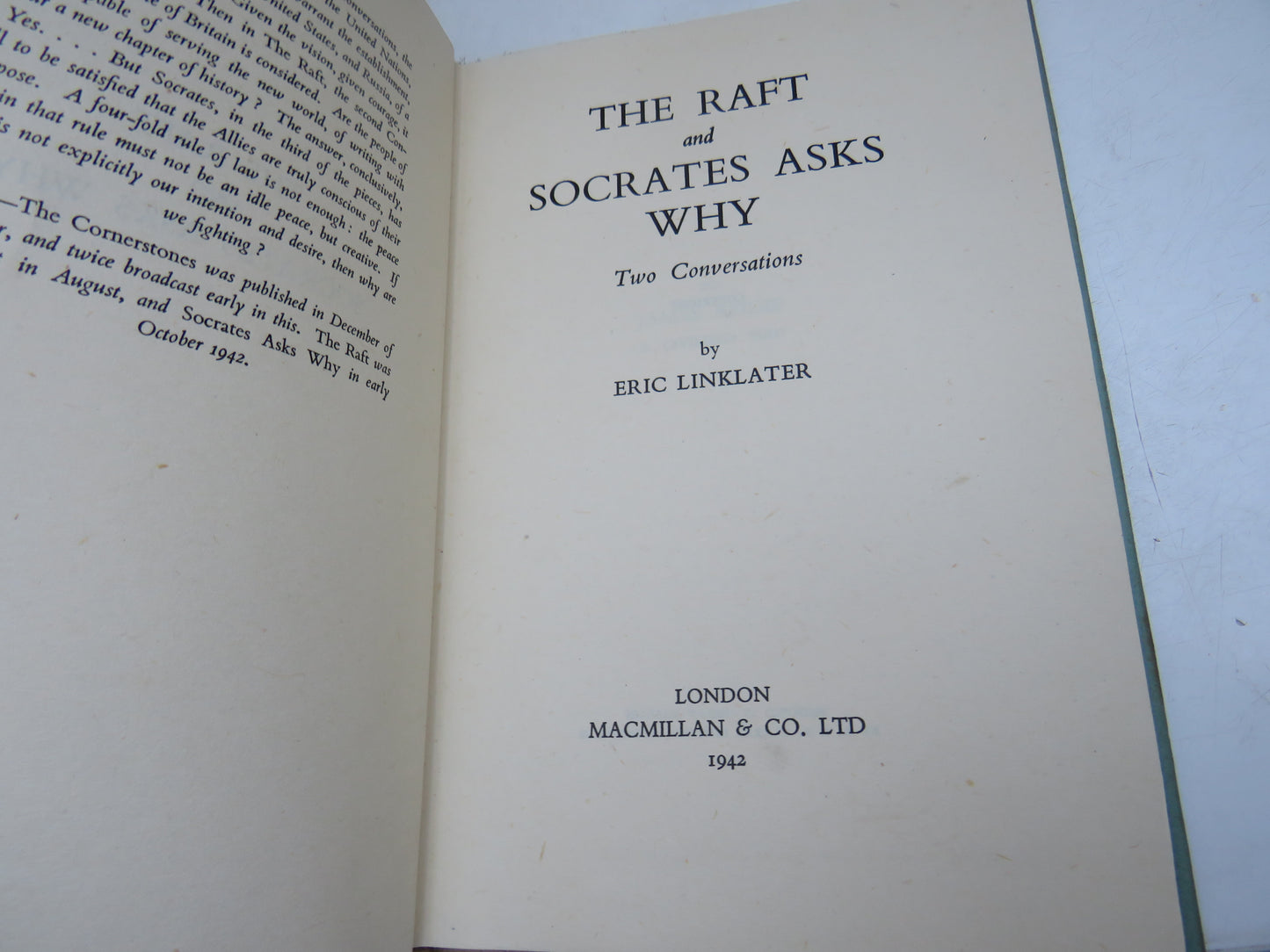 The Raft and Socrates Asks Why Two Conversations By Eric Linklater 1942