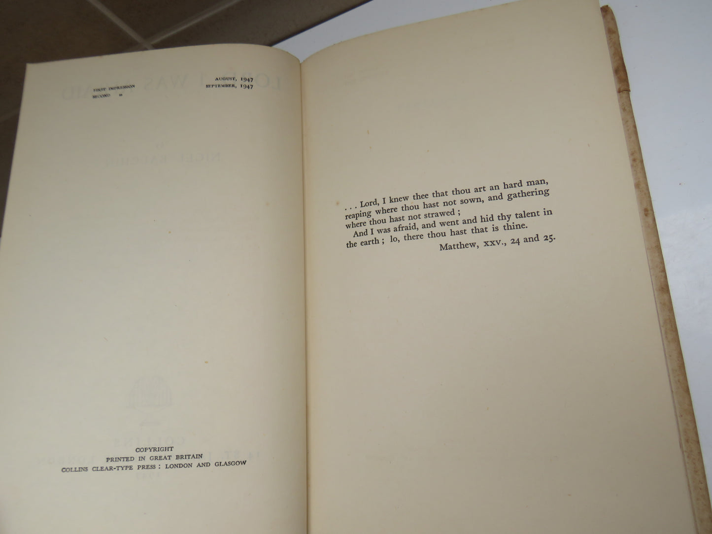 Lord I Was Afraid By Nigel Balchin 1947