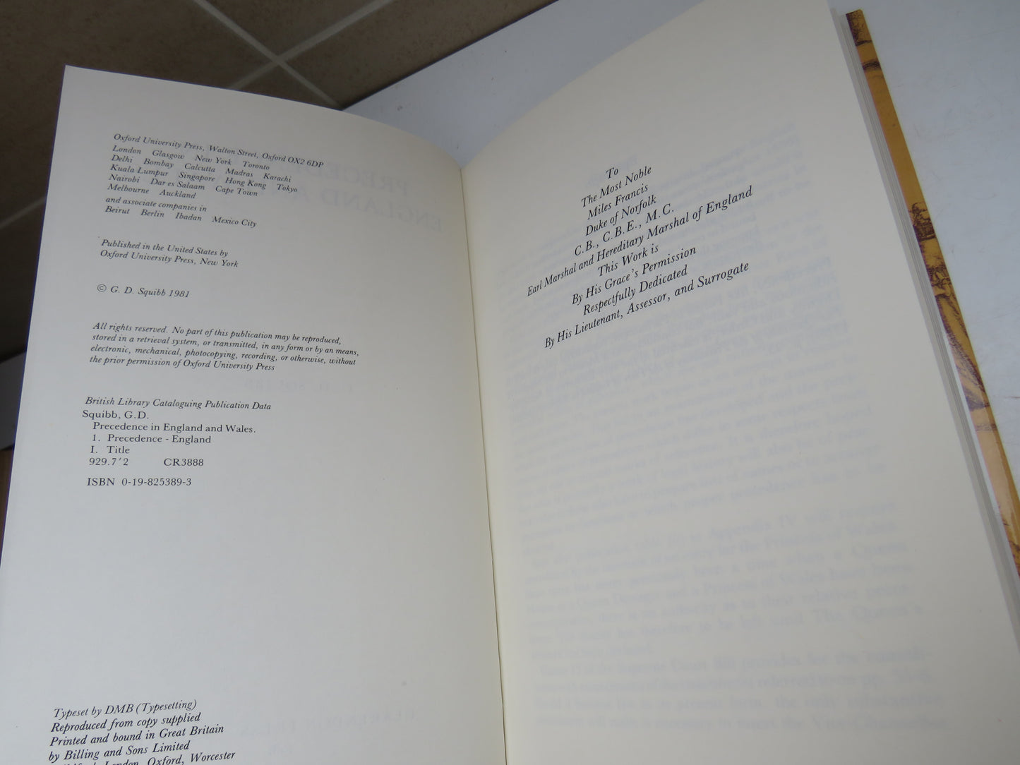 Precedence In England and Wales By G. D. Squibb 1981