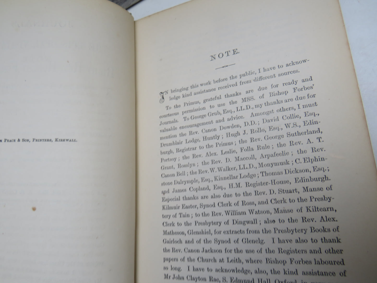Journals of The Episcopal Visitations of the Right Rev. Robert Forbes, M.A., of the Dioceses of Ross and Caithness and of the Dioceses of Ross and Argyll 1762 & 1770