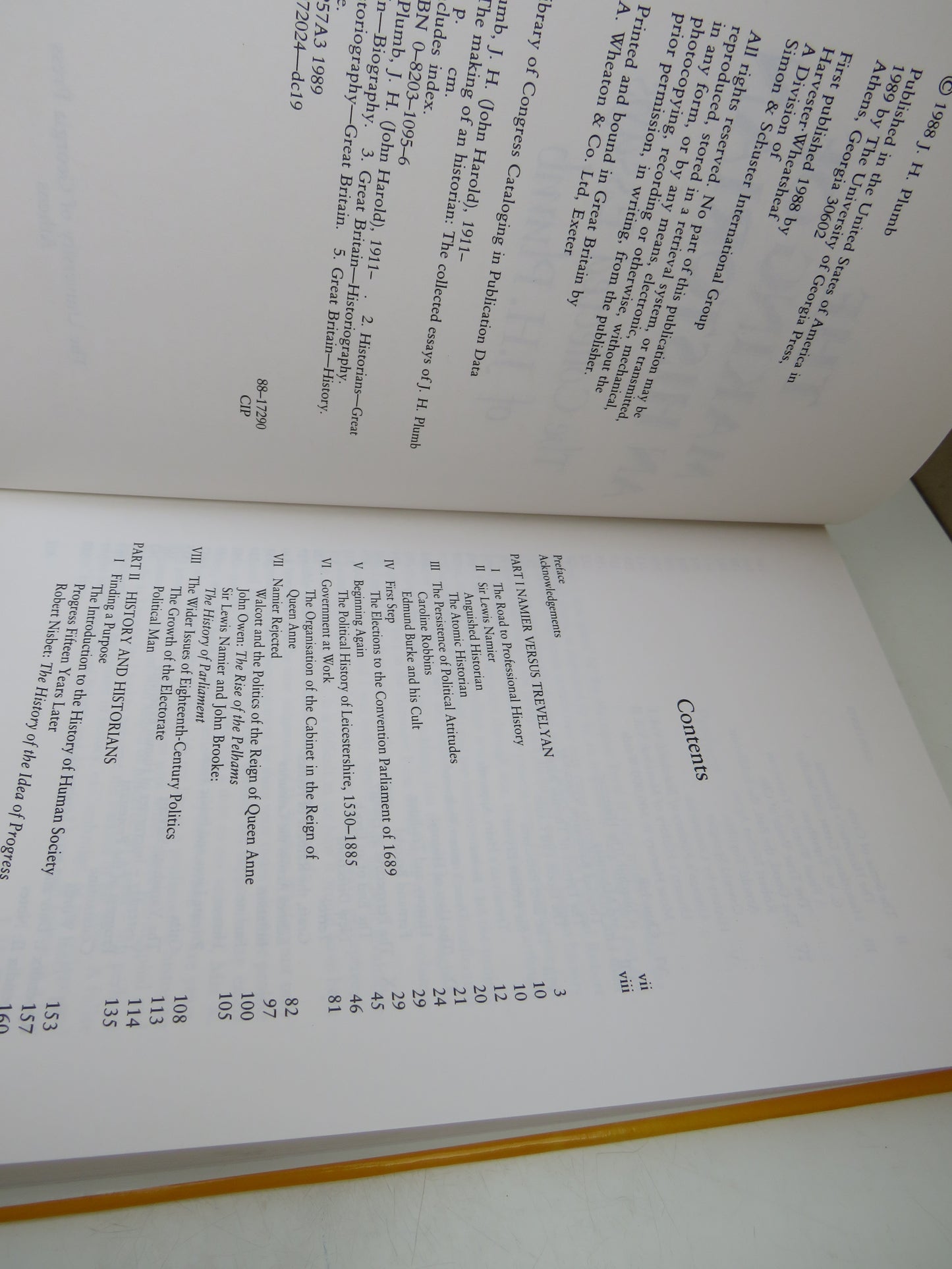 The Making of An Historian, The Collected Essays of J. H. Plumb, Volume One, 1988