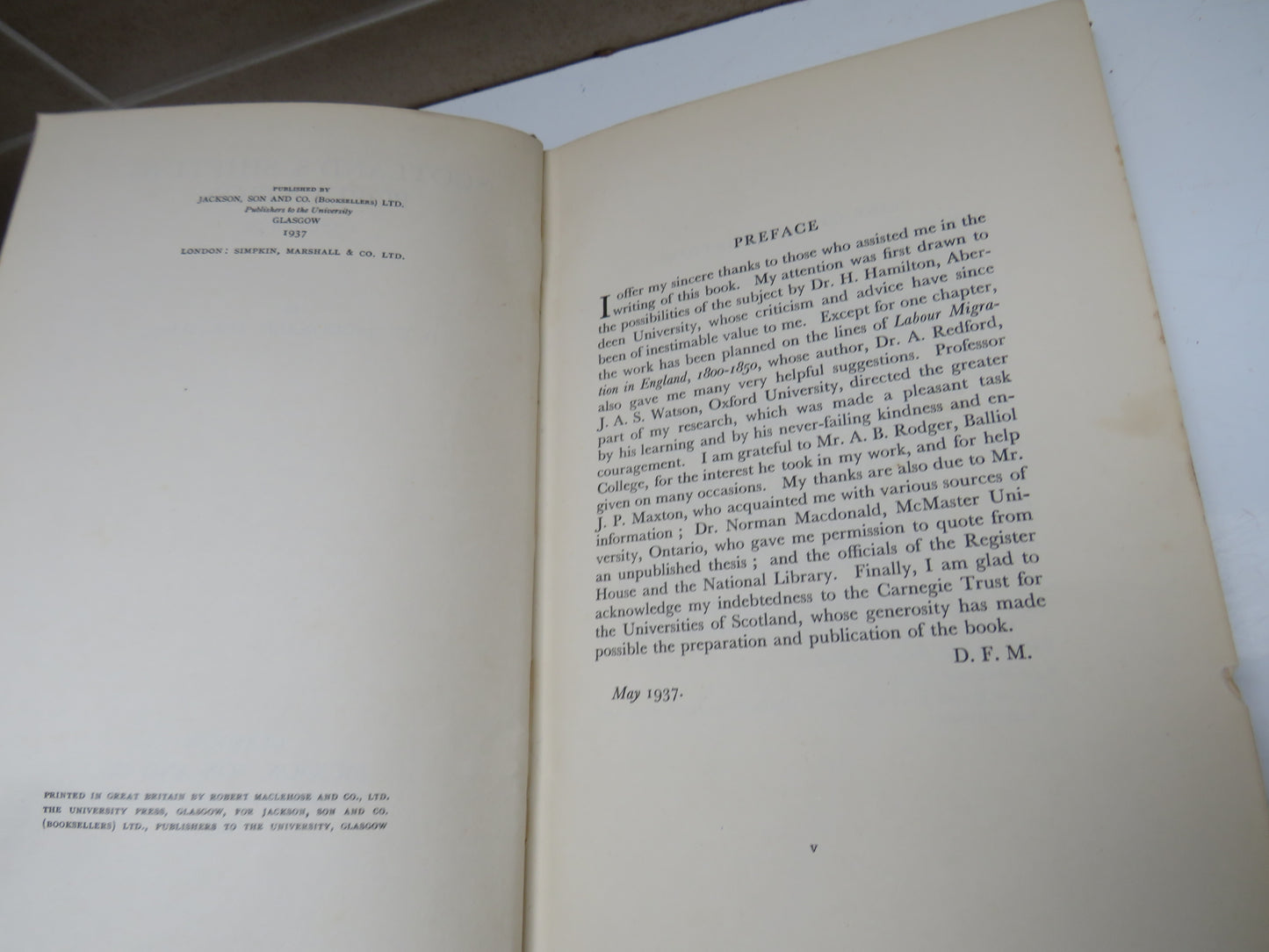 Scotland's Shifting Population 1770-1850 By D. F. Macdonald 1937