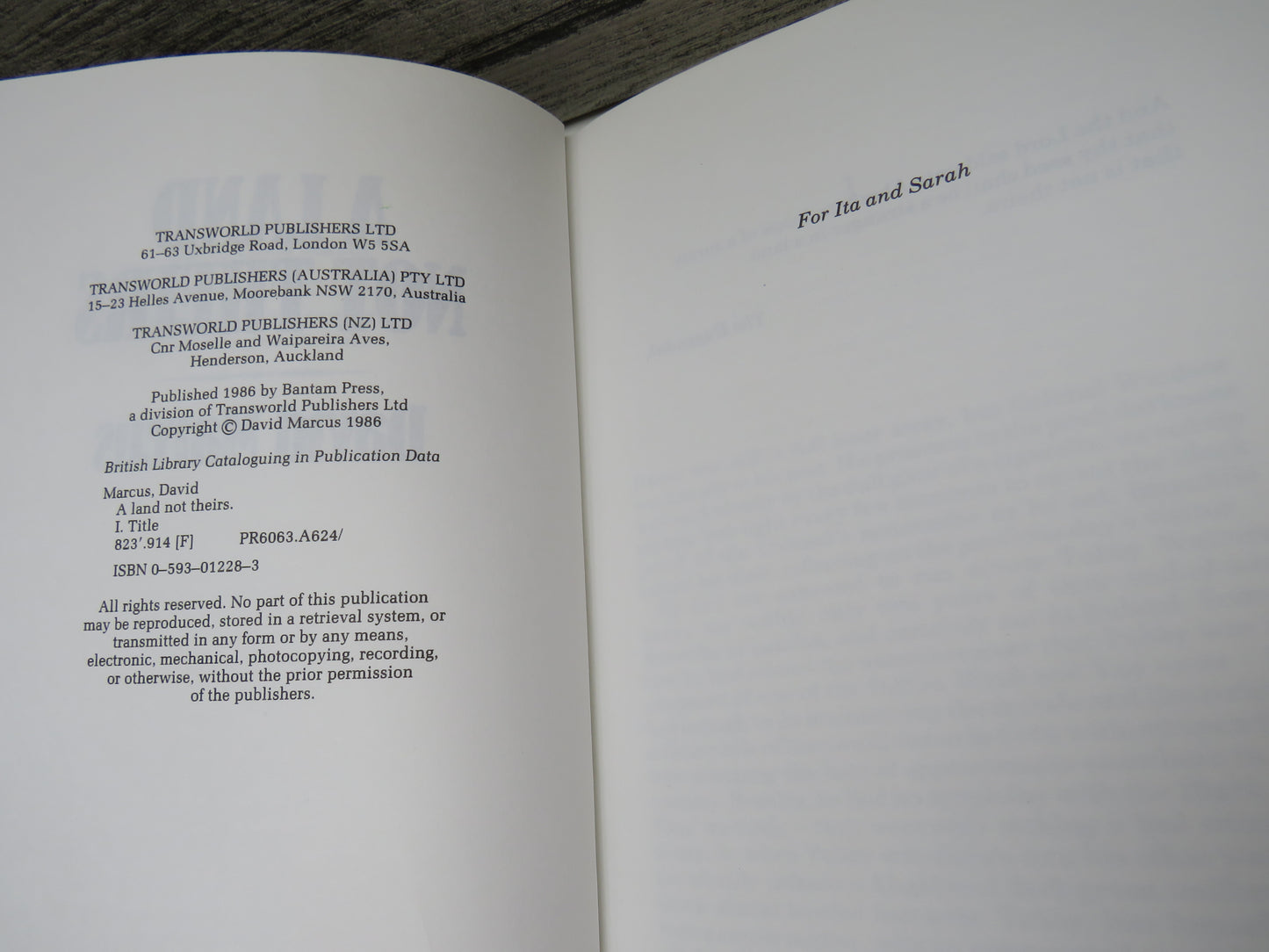 A Land Not Theirs By David Marcus 1986