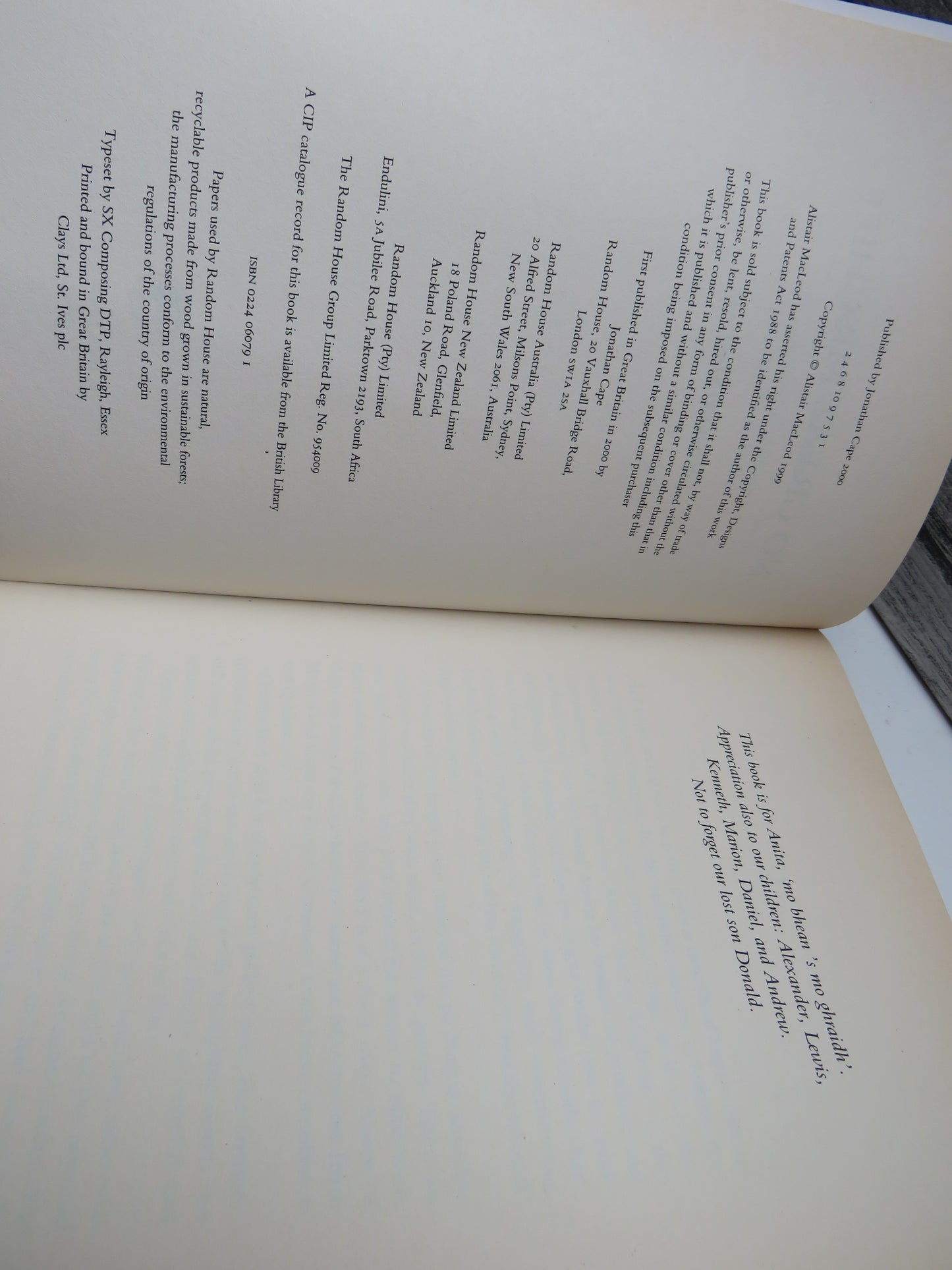 No Great Mischief By Alistair MacLeod 2000
