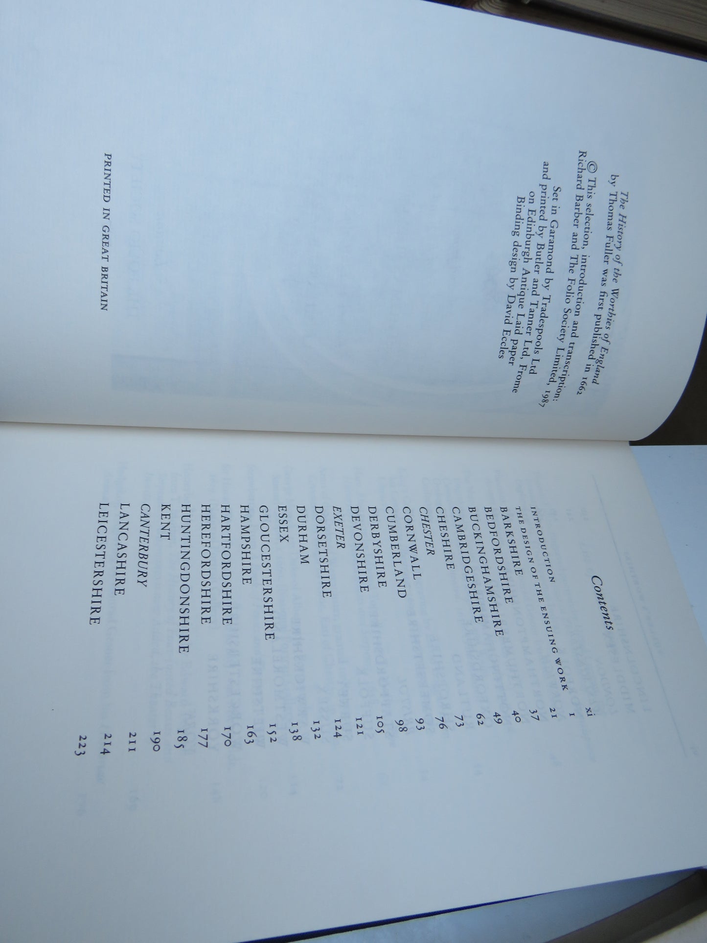 Fuller's Worthies Selected From The Worthies of England By Thomas Fuller Edited and Introduced By Richard Barber Folio Society 1987