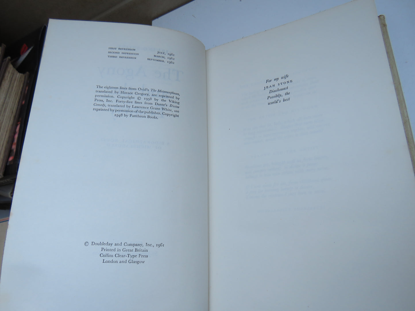 The Agony and The Ecstasy A Biographical Novel of Michelangelo By Irving Stone 1962